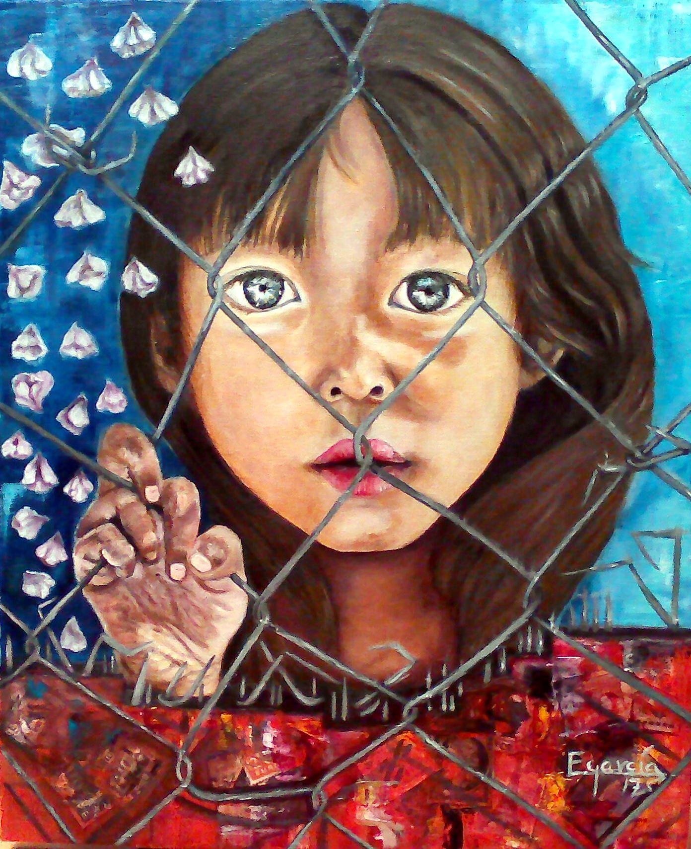 Obra: Niña siria tras alambrada
