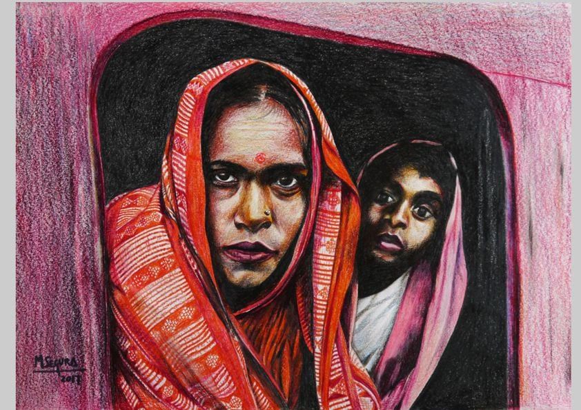 Obra: Mujer y niño en el tren Howrah Mail, India